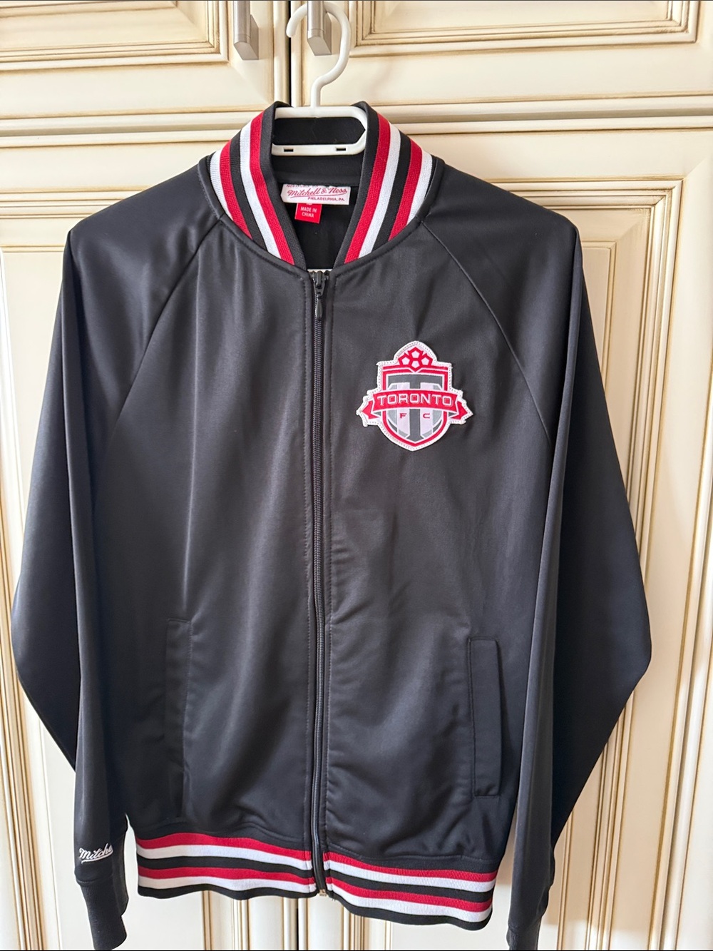 Toronto Black Bomber Jacket with Red & White Trim